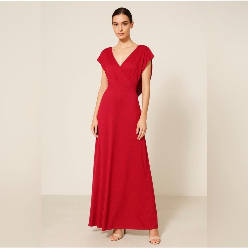 by Paris Valtadoros Red Draped Open Back Maxi Dress‎ Formal Wedding Guest M